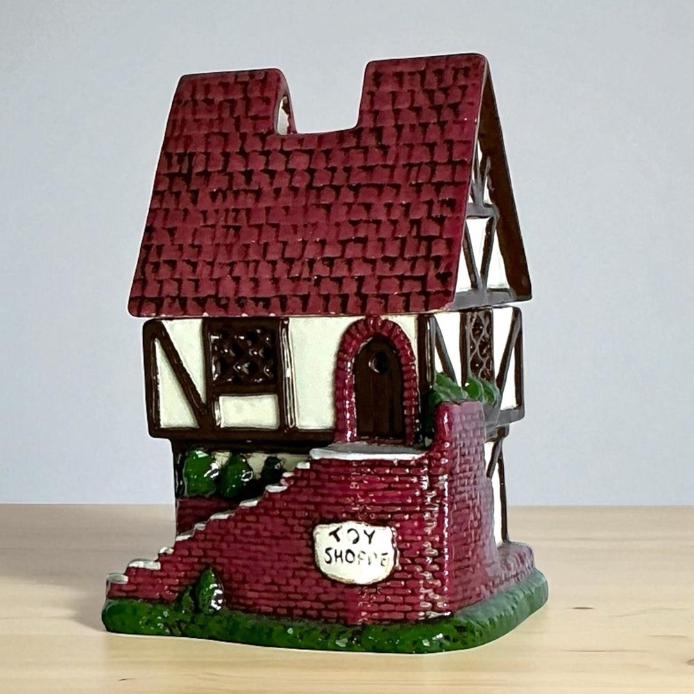 Christmas Toy Shoppe Village House Tea light Fairy Light Trinket Jar Vntg 1988